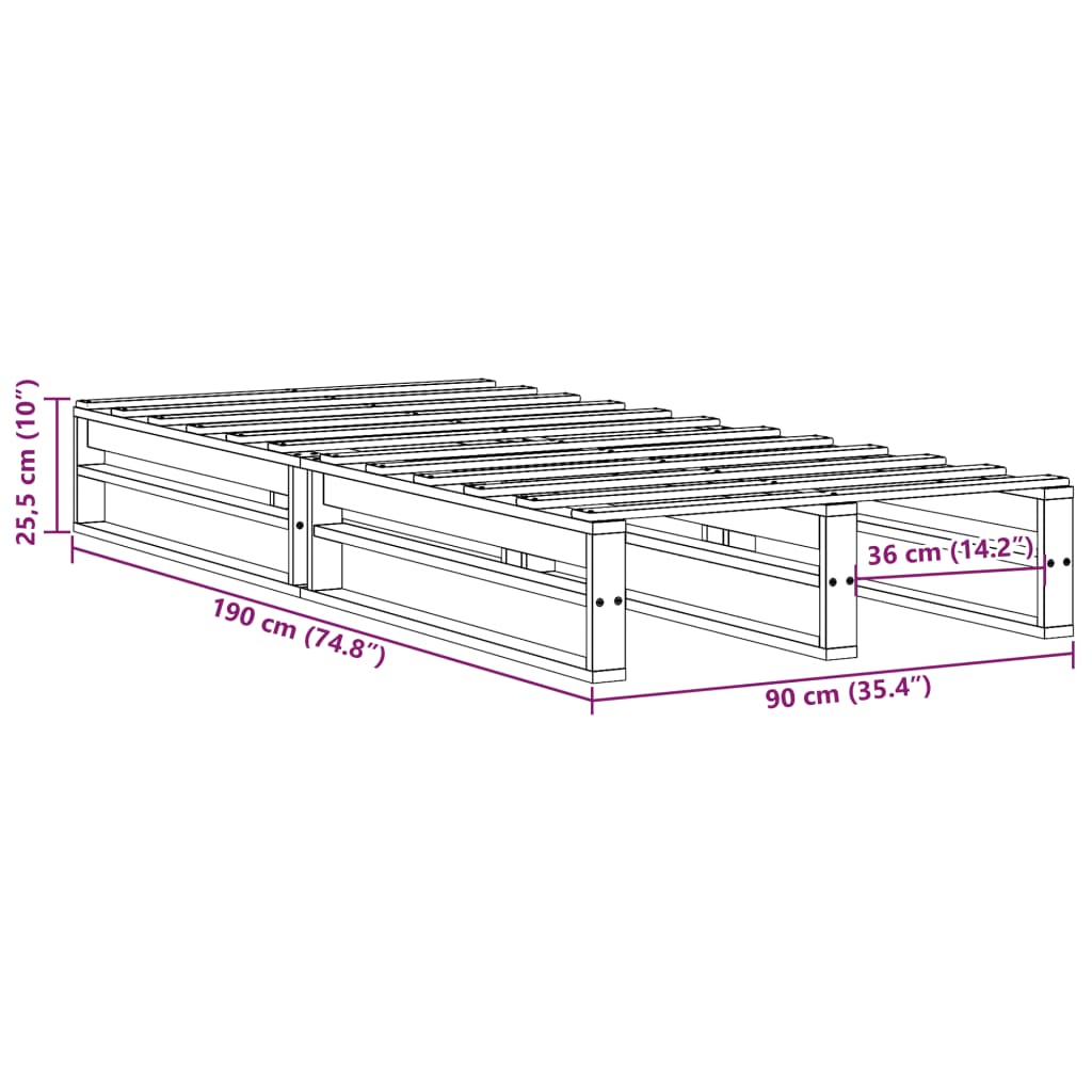 Sengeramme uten madrass hvit 90x190 cm heltre furu