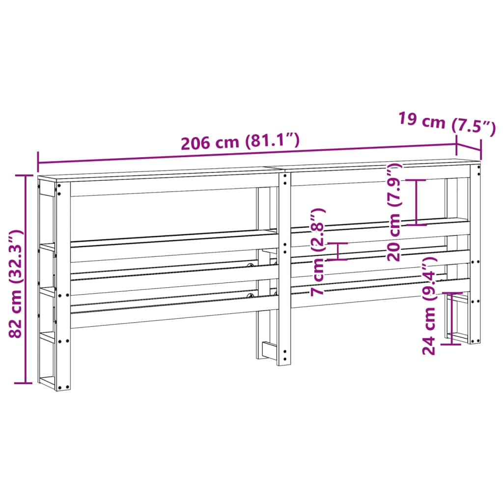 Hodegavl med hyller hvit 200 cm heltre furu