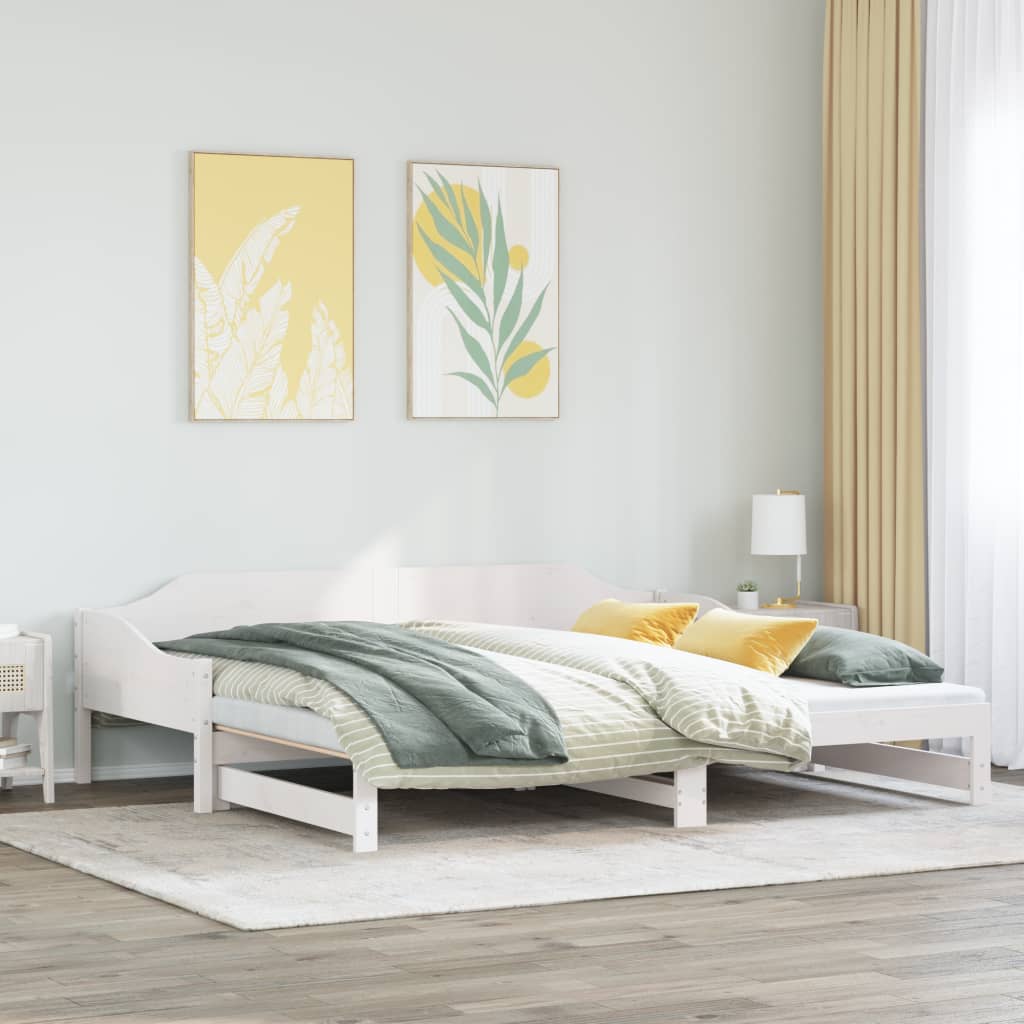Uttrekkbar dagseng hvit 90x190 cm heltre furu