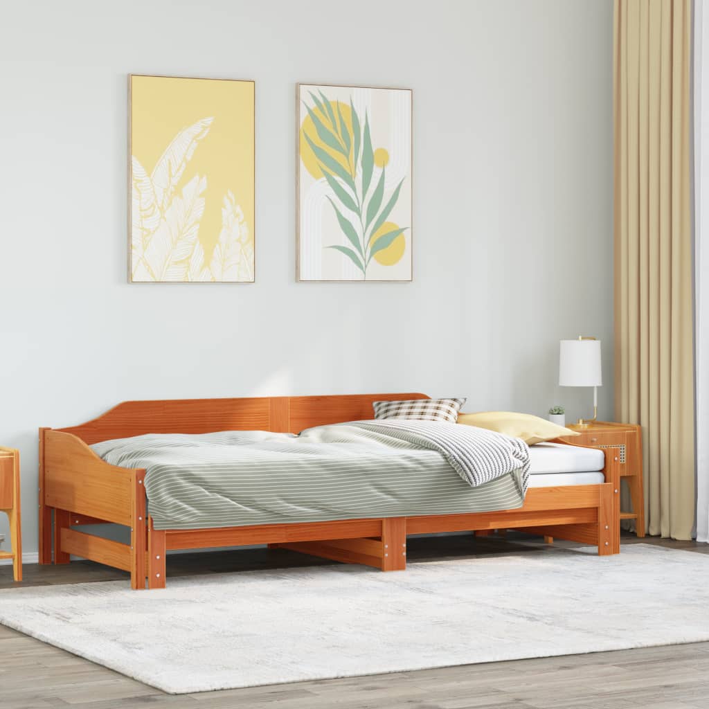Uttrekkbar dagseng uten madrass voksbrun 90x190 cm heltre furu