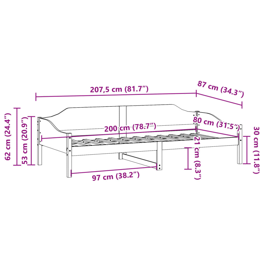 Sengeramme uten madrass 80x200 cm heltre furu