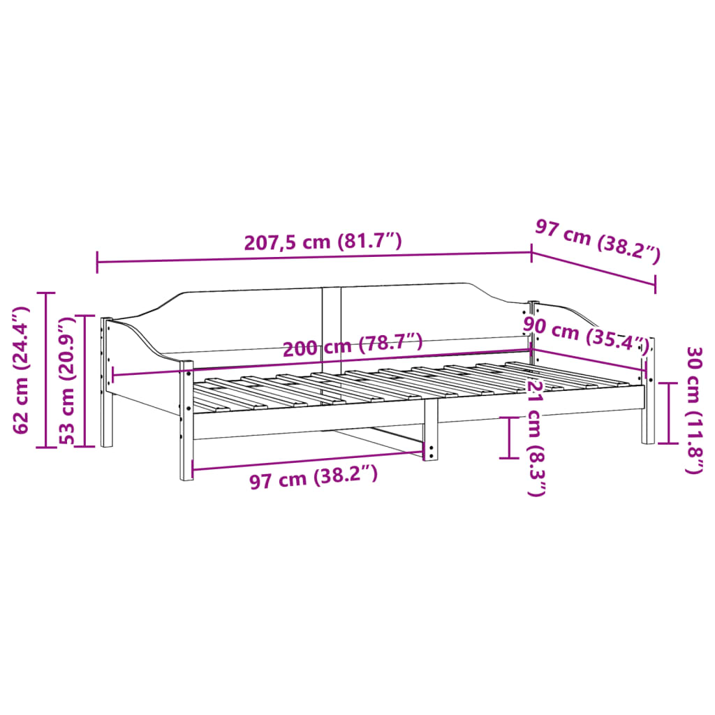 Sengeramme uten madrass voksbrun 90x200 cm heltre furu