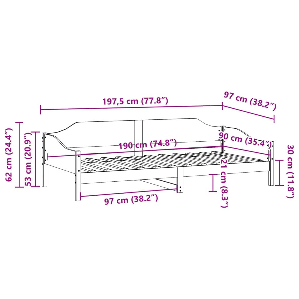 Sengeramme uten madrass hvit 90x190 cm heltre furu