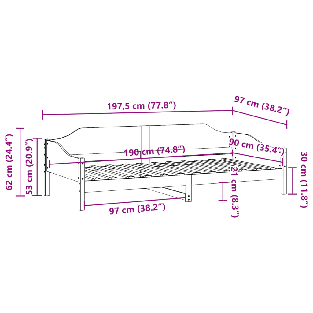 Sengeramme uten madrass voksbrun 90x190 cm heltre furu