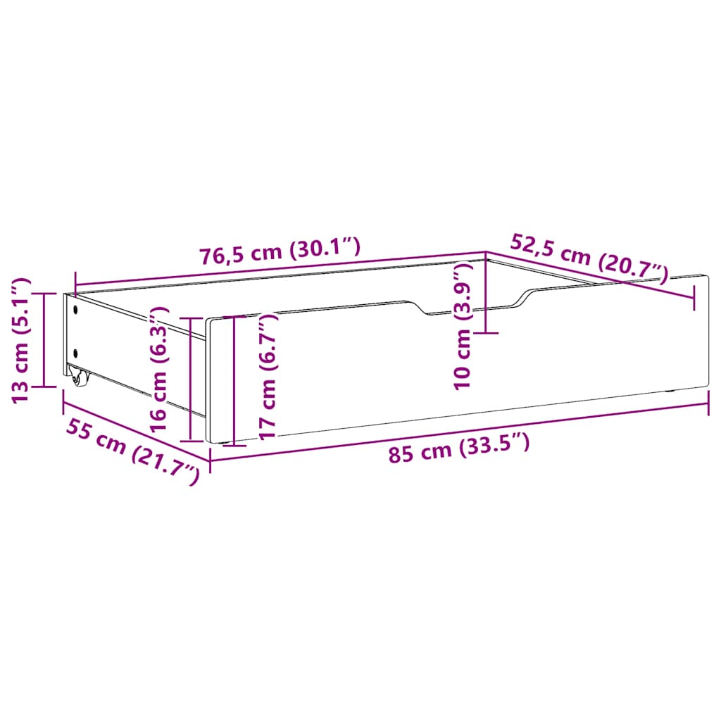 Sengeskuffer 2 stk voksbrun 85x55x17 cm heltre furu