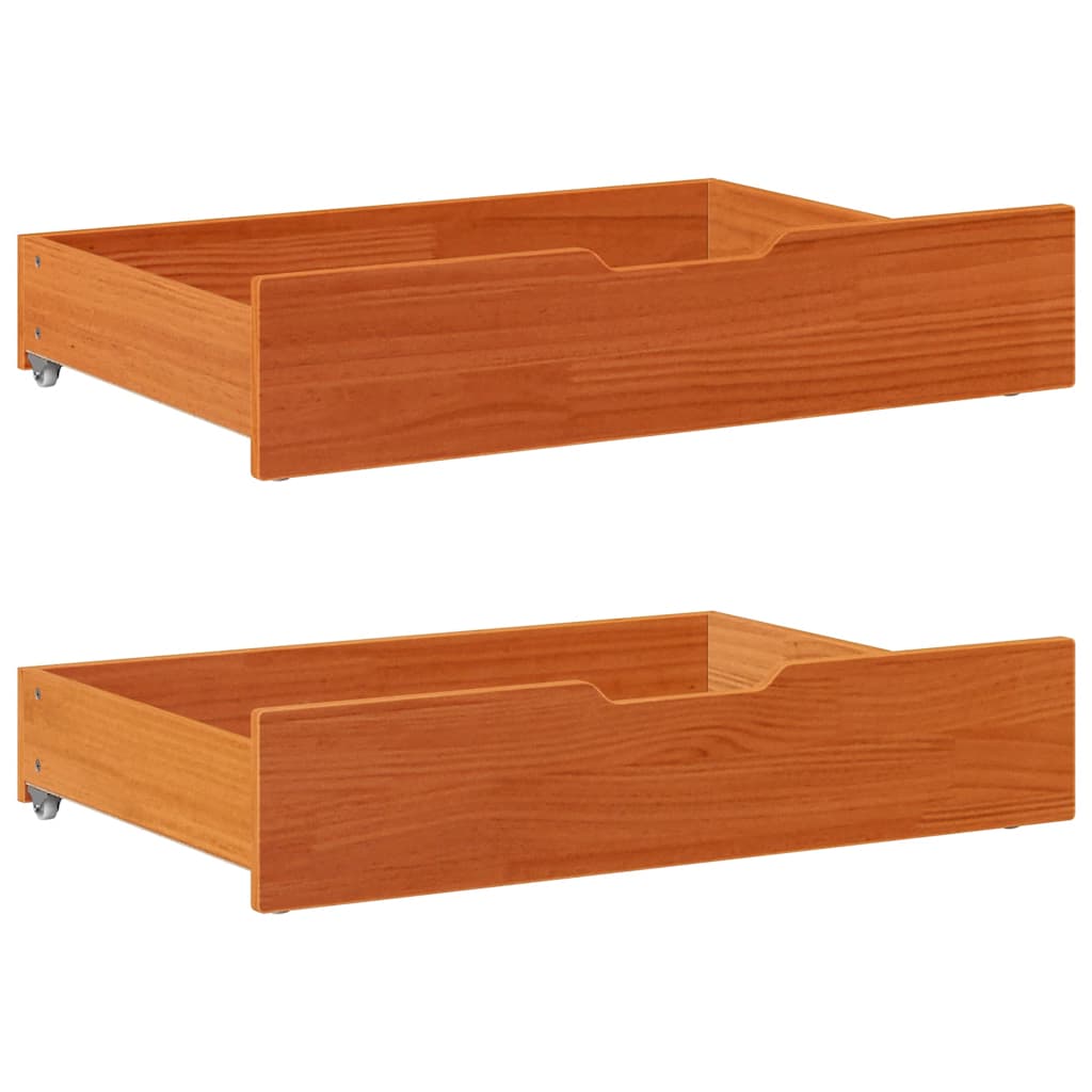 Sengeskuffer 2 stk voksbrun 80x55x17 cm heltre furu