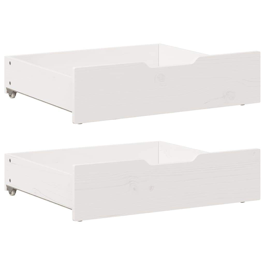 Sengeskuffer med hjul 2 stk hvit 75x55x17 cm heltre furu