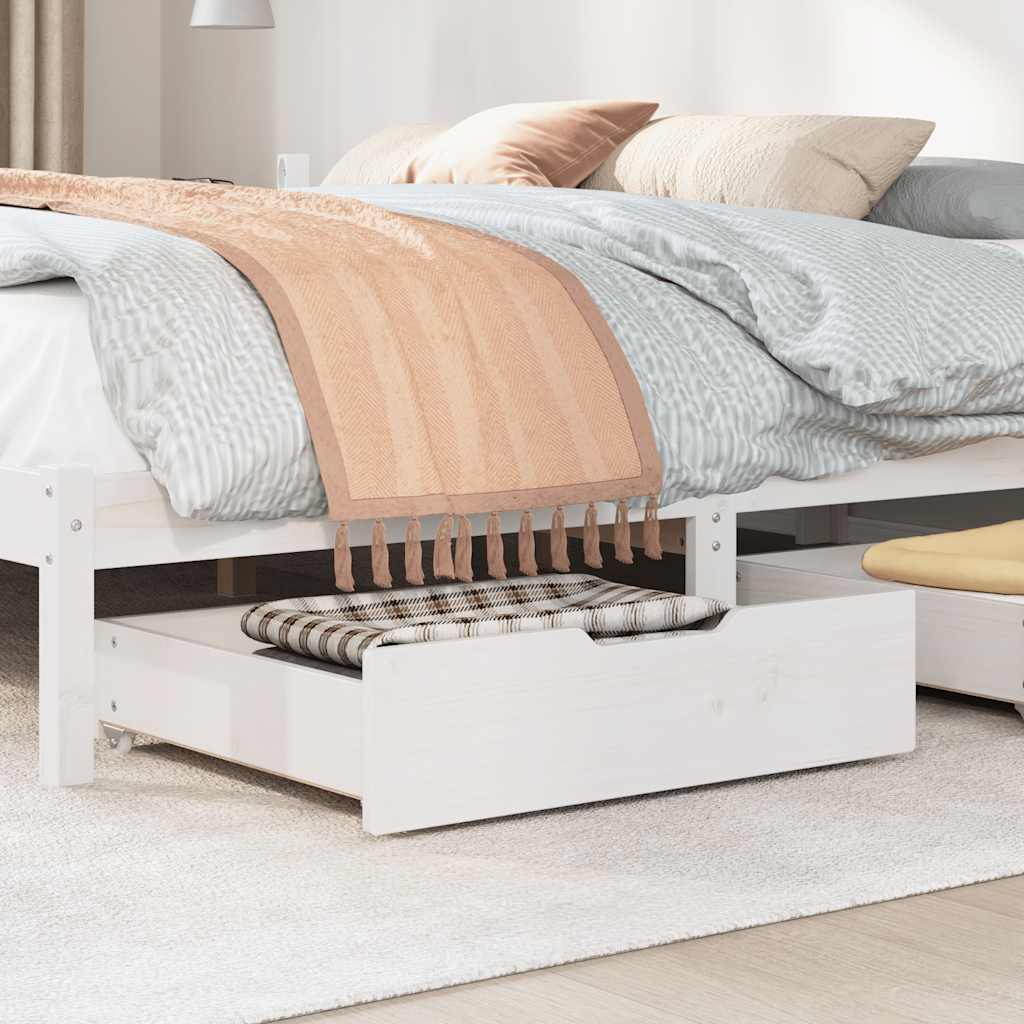 Sengeskuffer med hjul 2 stk hvit 75x55x17 cm heltre furu