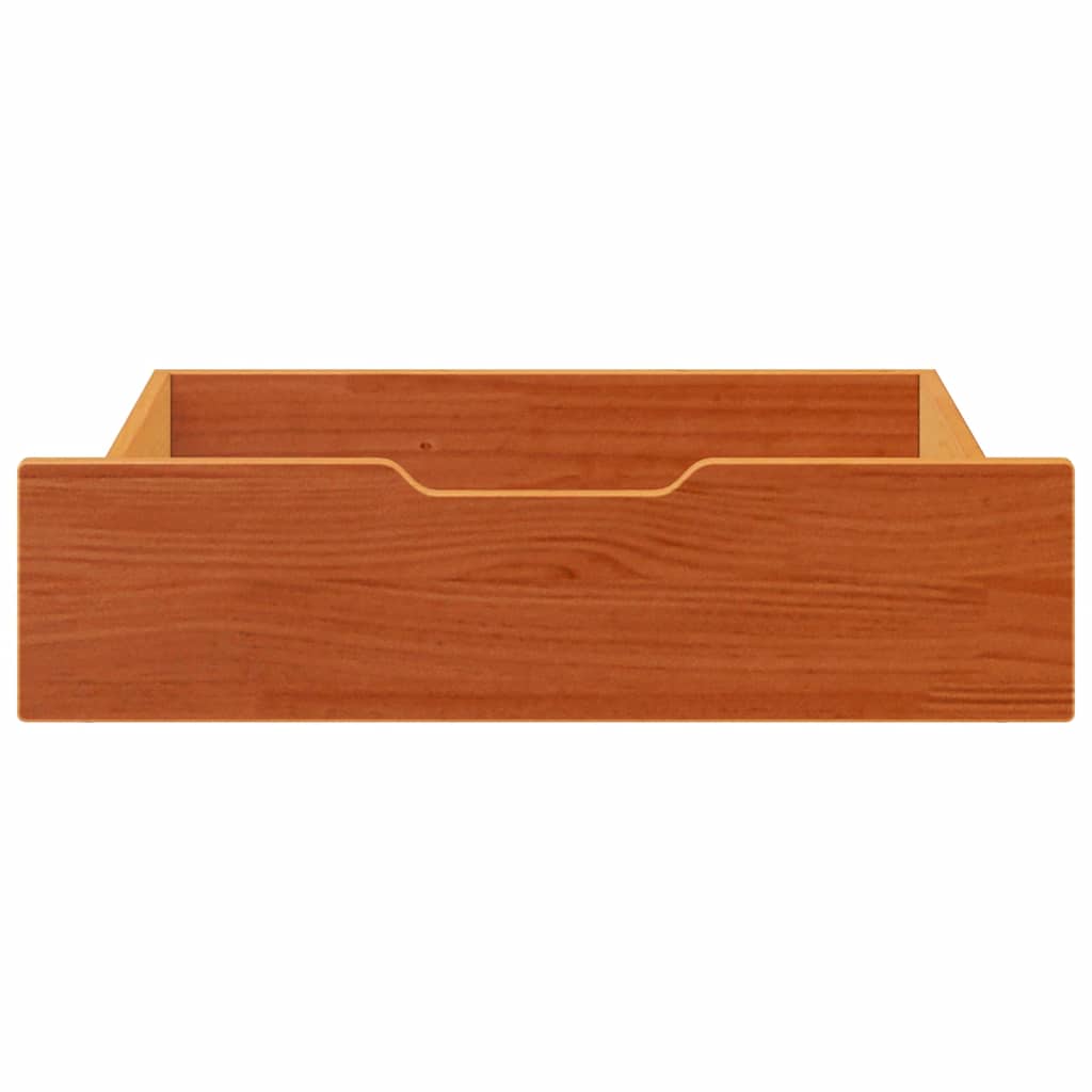 Sengeskuffer 2 stk voksbrun 75x55x17 cm heltre furu