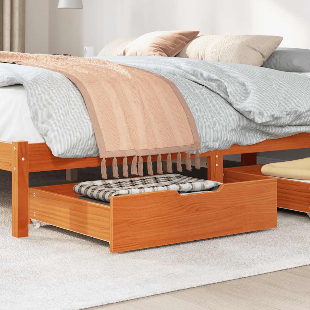 Sengeskuffer 2 stk voksbrun 65x55x17 cm heltre furu