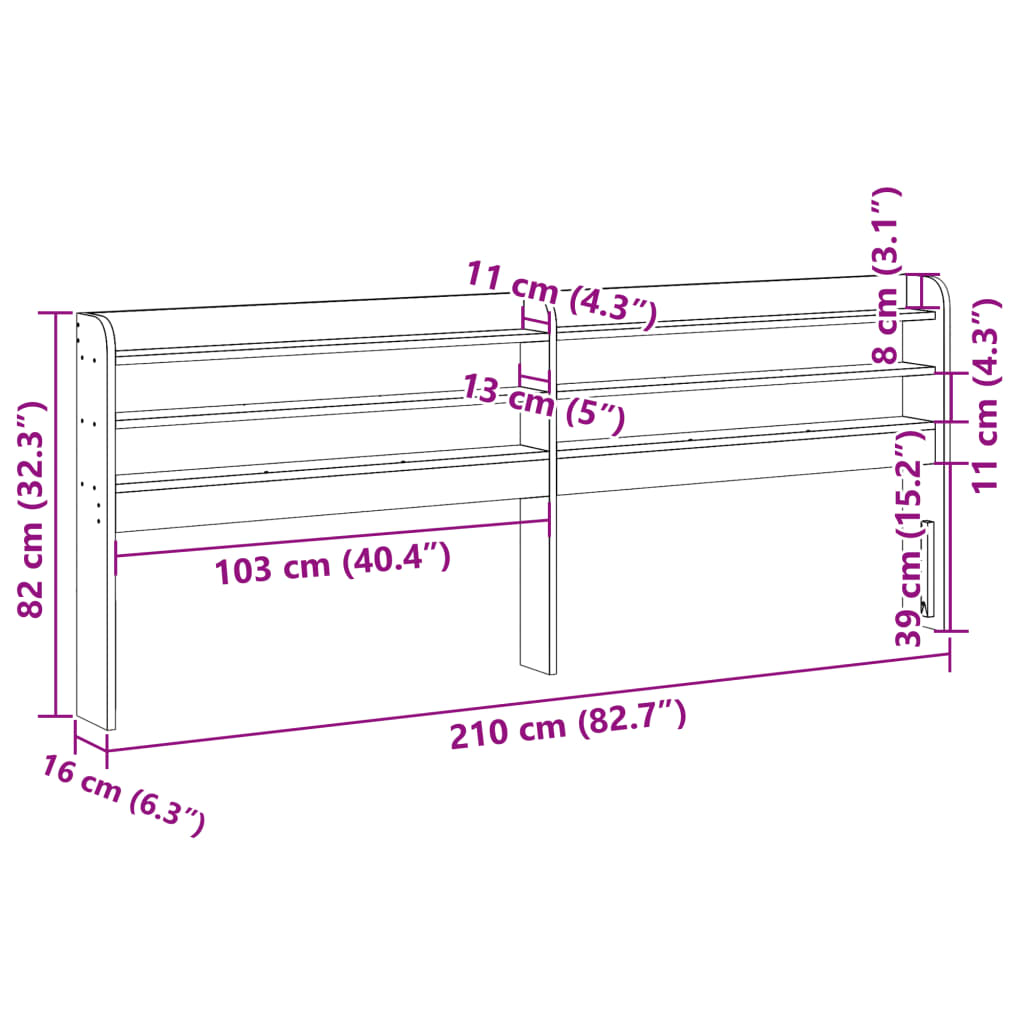 Hodegavl med hyller hvit 200 cm heltre furu