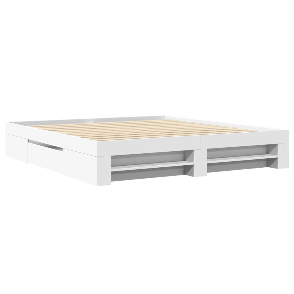 Sengeramme hvit 200x200 cm konstruert tre