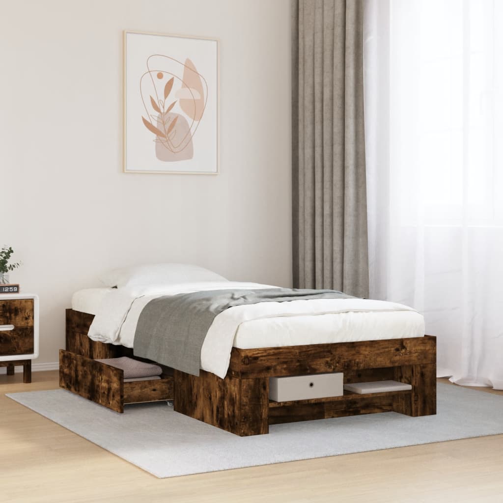 Sengeramme uten madrass røkt eik 90x200 cm konstruert tre