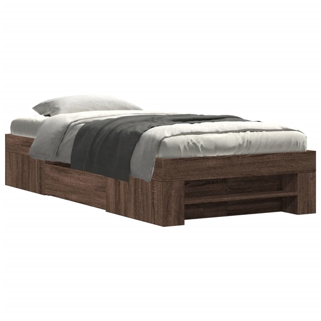 Sengeramme uten madrass brun eik 90x200 cm konstruert tre