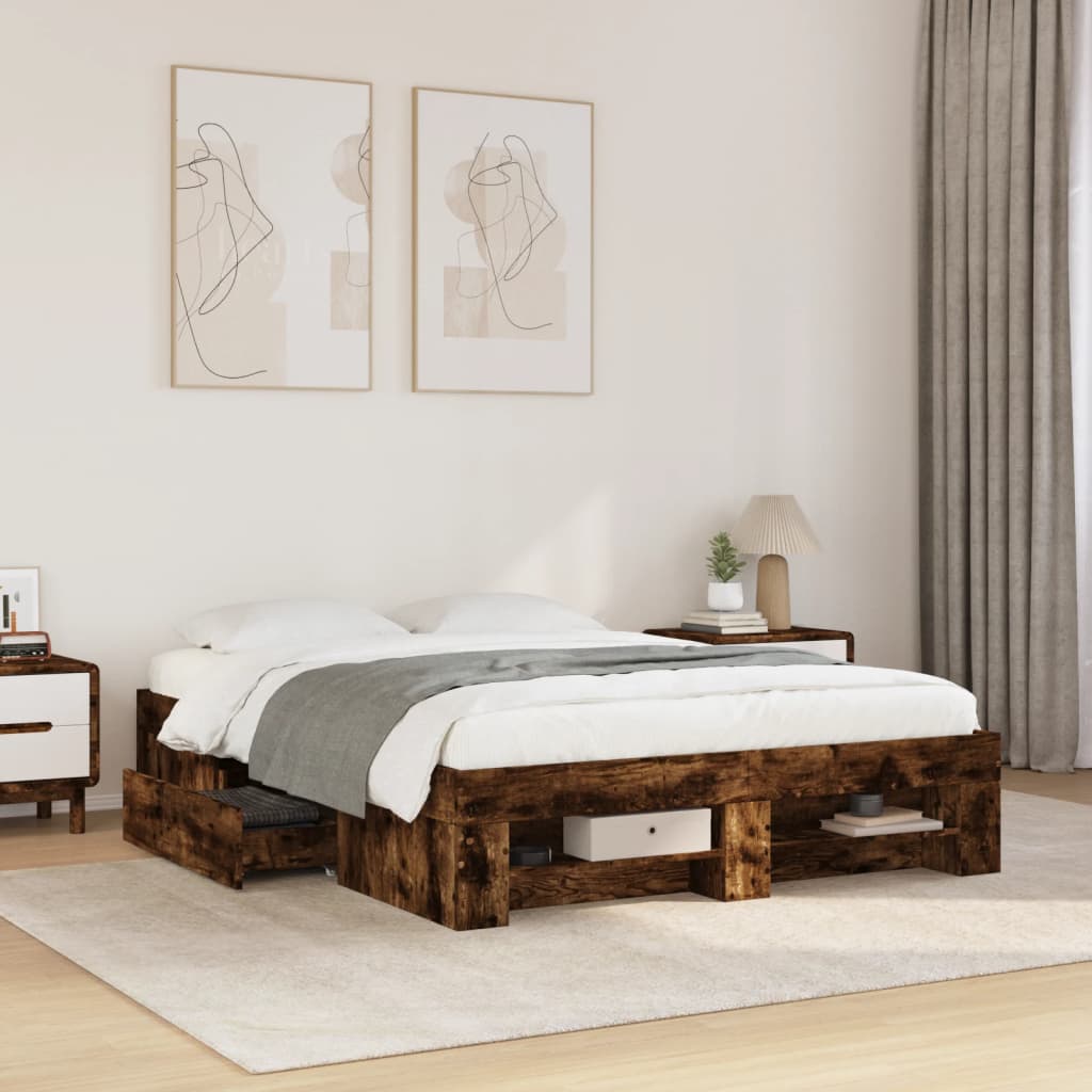 Sengeramme uten madrass røkt eik 140x190 cm konstruert tre