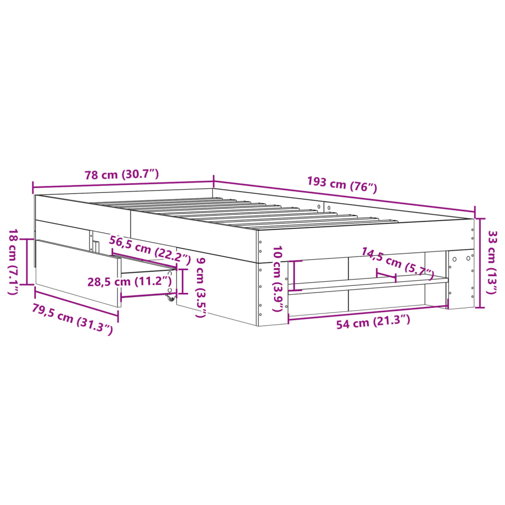 Sengeramme svart 75x190 cm konstruert tre