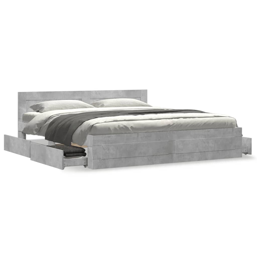 Sengeramme med hodegavl betonggrå 200x200 cm konstruert tre