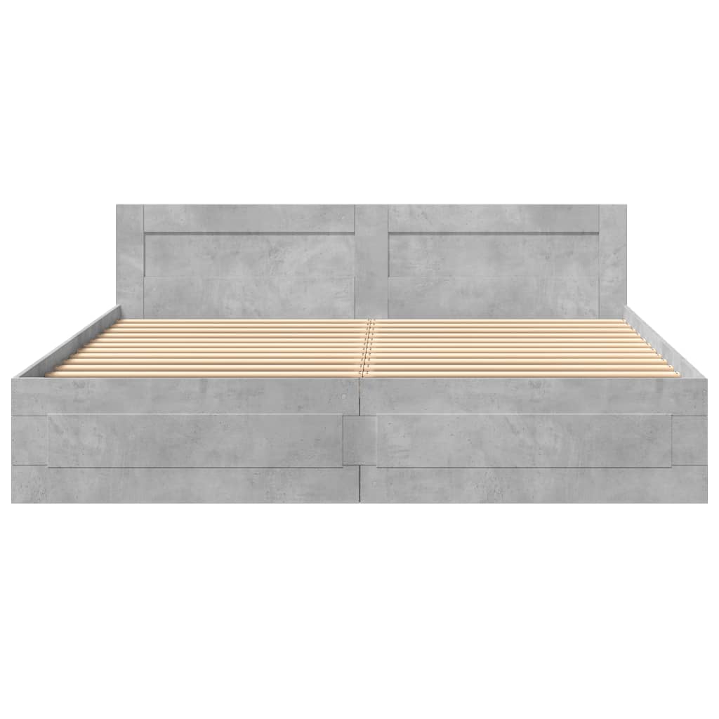 Sengeramme med hodegavl betonggrå 200x200 cm konstruert tre
