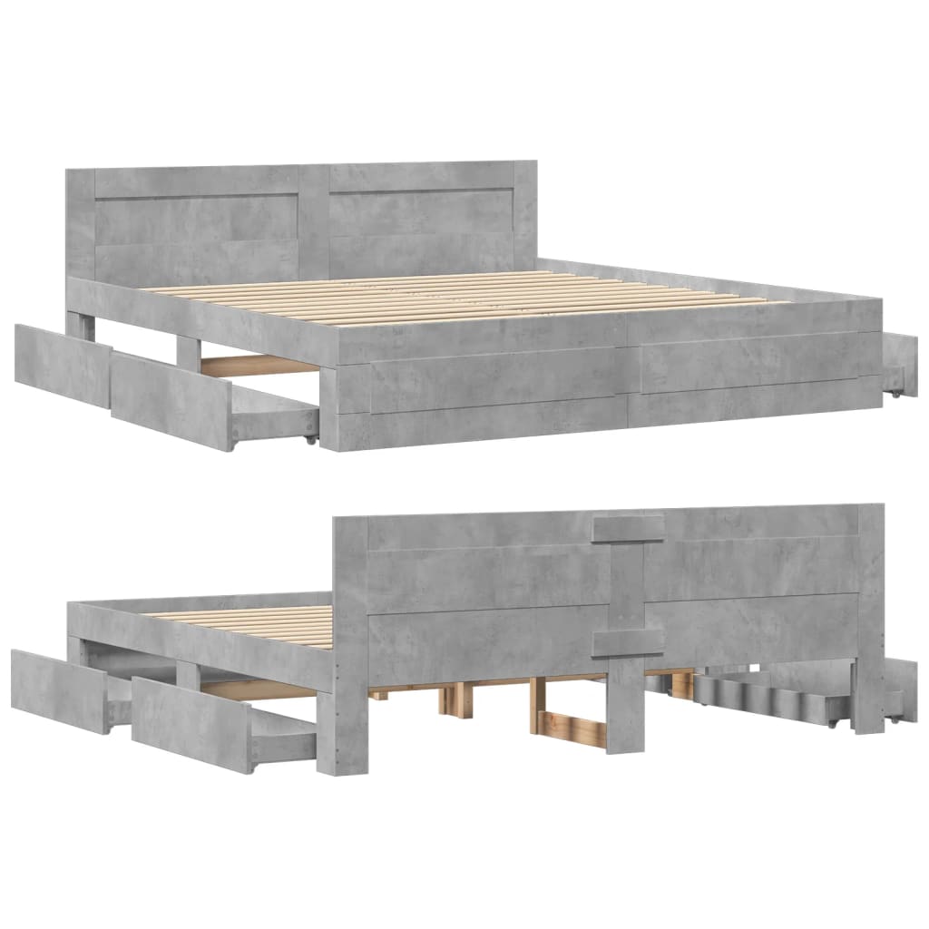 Sengeramme med hodegavl betonggrå 200x200 cm konstruert tre