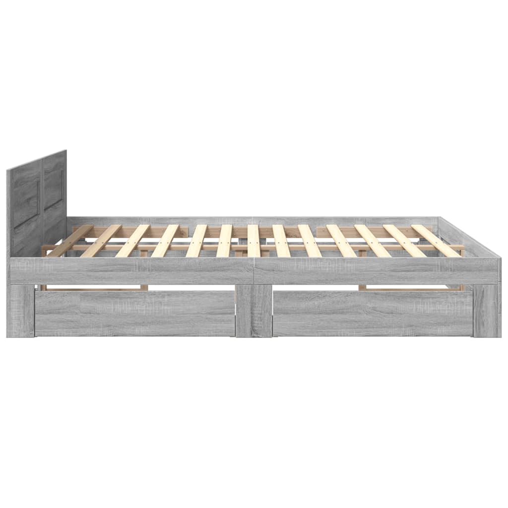 Sengeramme med hodegavl grå sonoma 200x200 cm konstruert tre