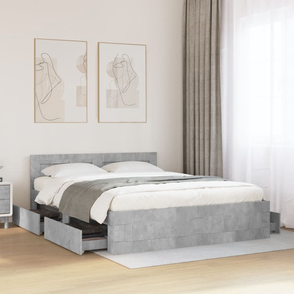 Sengeramme med hodegavl betonggrå 160x200 cm konstruert tre