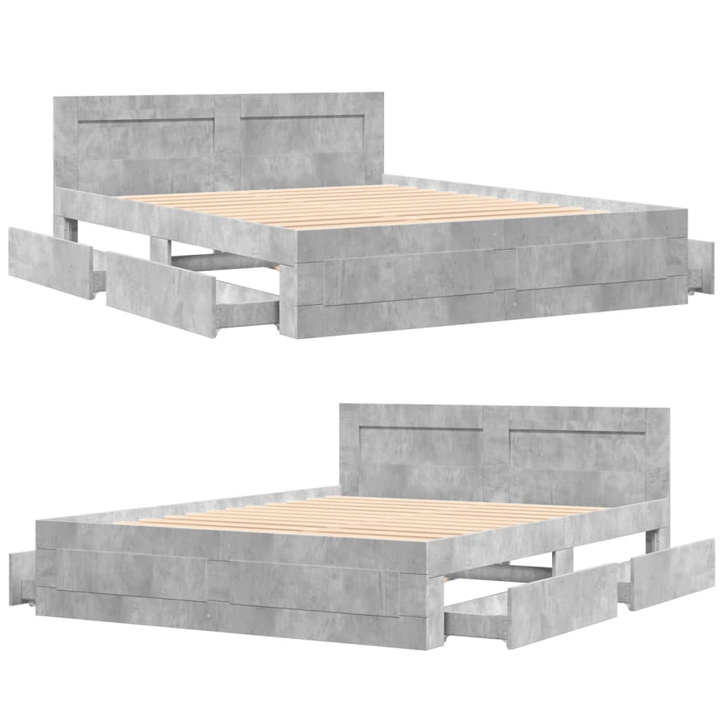 Sengeramme med hodegavl betonggrå 160x200 cm konstruert tre