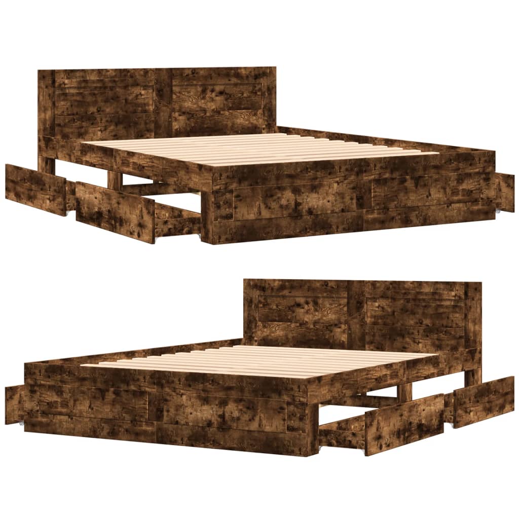 Sengeramme med hodegavl røkt eik 160x200 cm konstruert tre