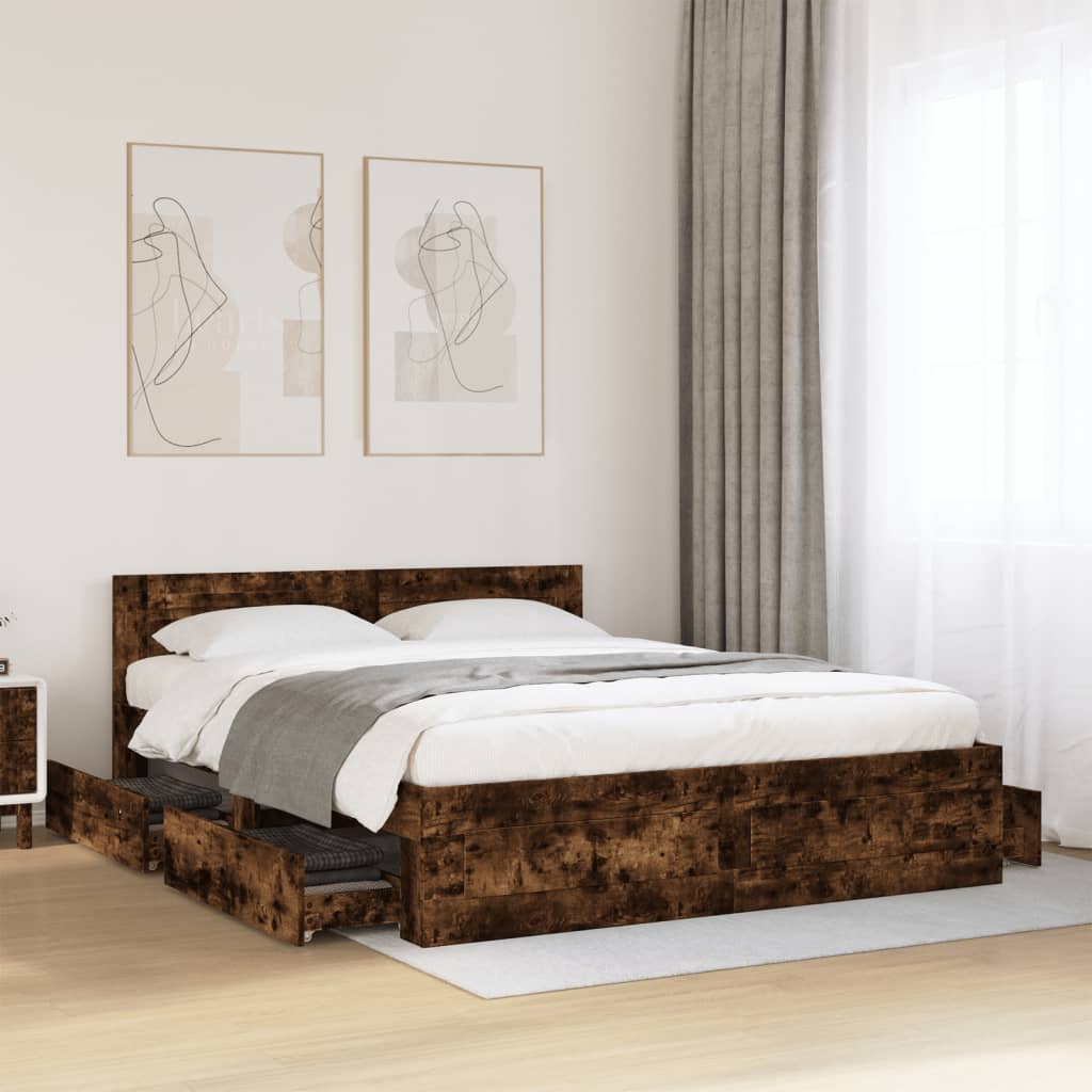 Sengeramme med hodegavl røkt eik 160x200 cm konstruert tre