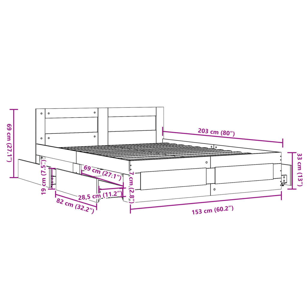 Sengeramme med hodegavl sonoma eik 150x200 cm konstruert tre