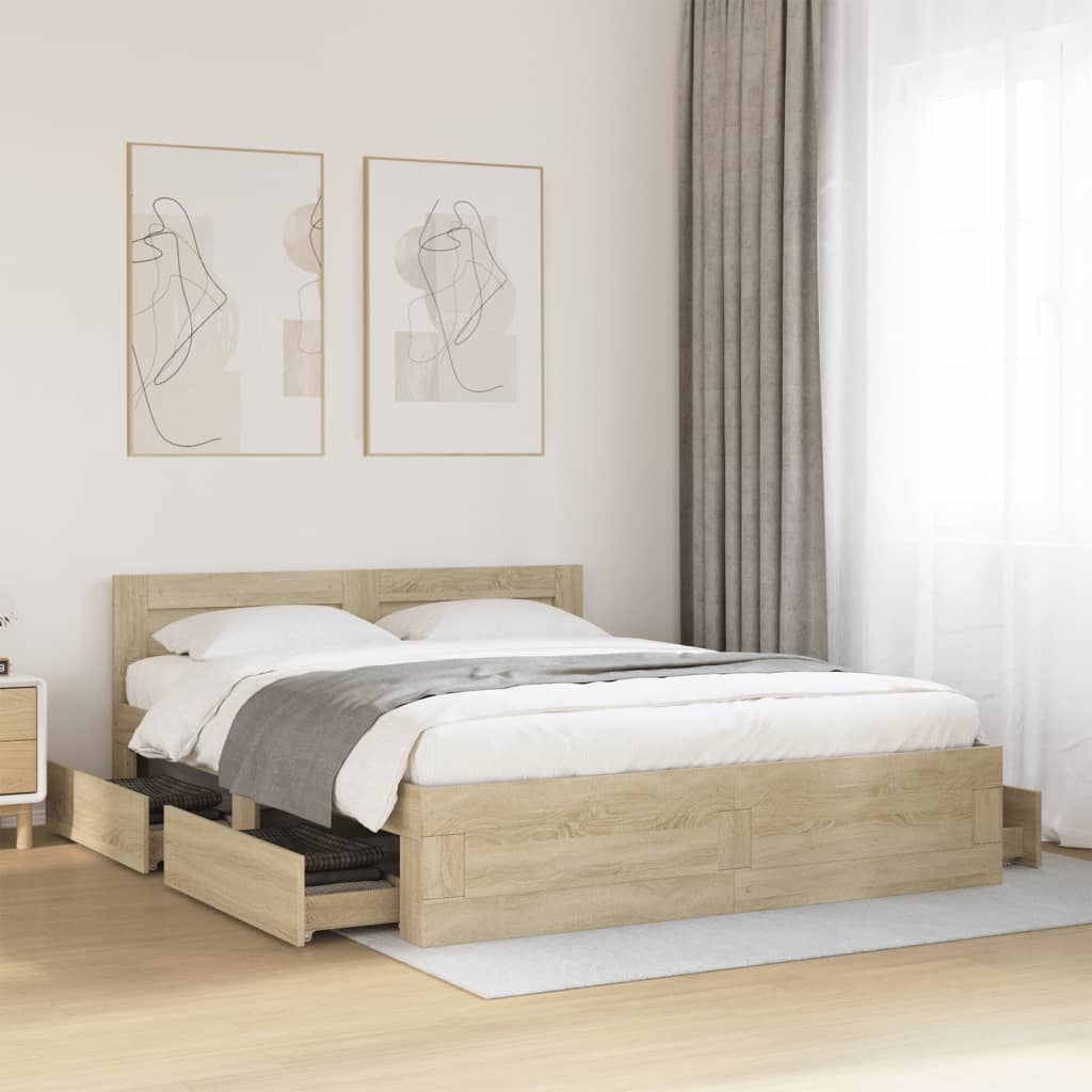 Sengeramme med hodegavl sonoma eik 150x200 cm konstruert tre