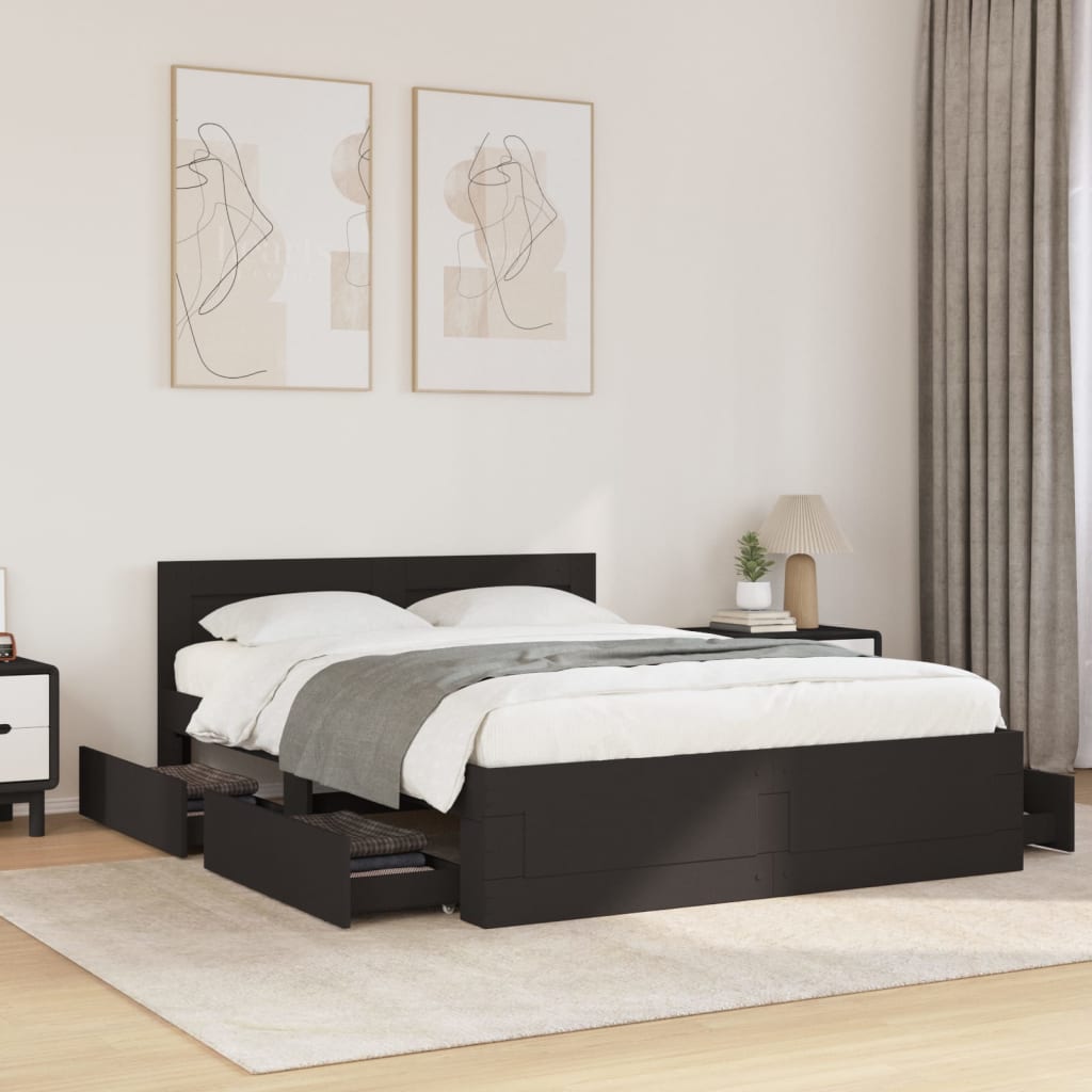 Sengeramme med hodegavl svart 140x200 cm konstruert tre