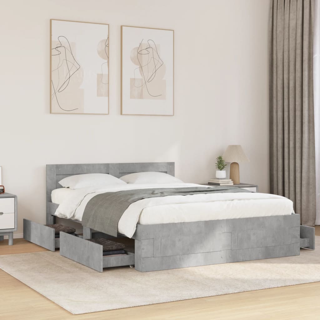 Sengeramme med hodegavl betonggrå 140x200 cm konstruert tre
