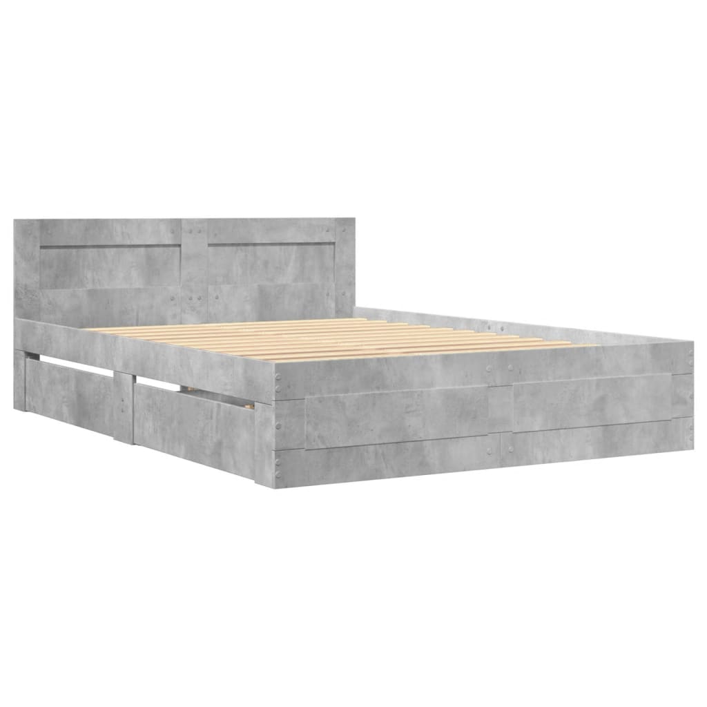 Sengeramme med hodegavl betonggrå 120x200 cm konstruert tre