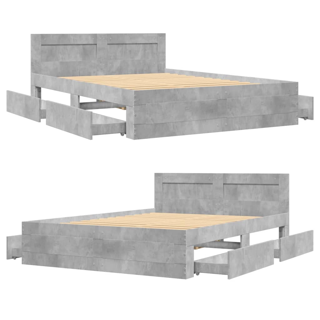 Sengeramme med hodegavl betonggrå 120x200 cm konstruert tre
