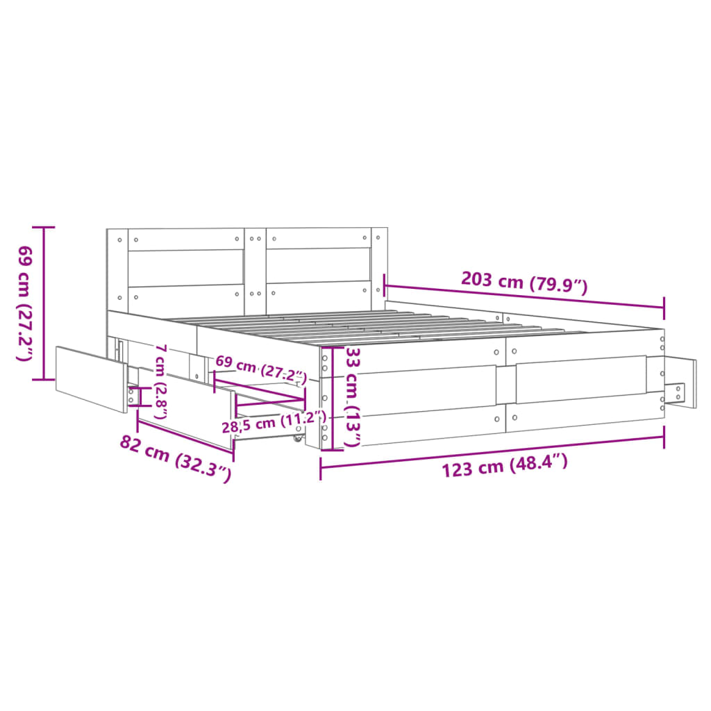 Sengeramme med hodegavl røkt eik 120x200 cm konstruert tre