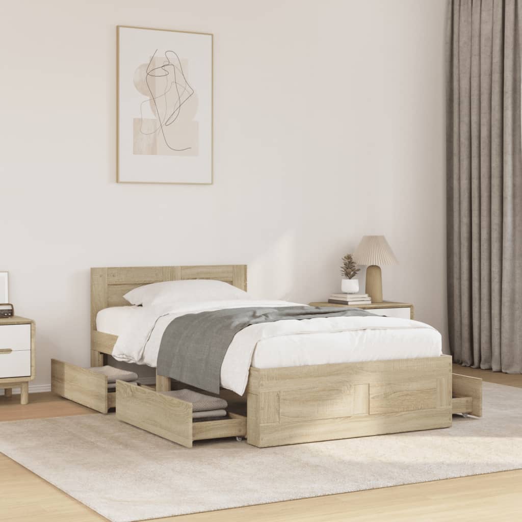Sengeramme med hodegavl sonoma eik 100x200 cm konstruert tre