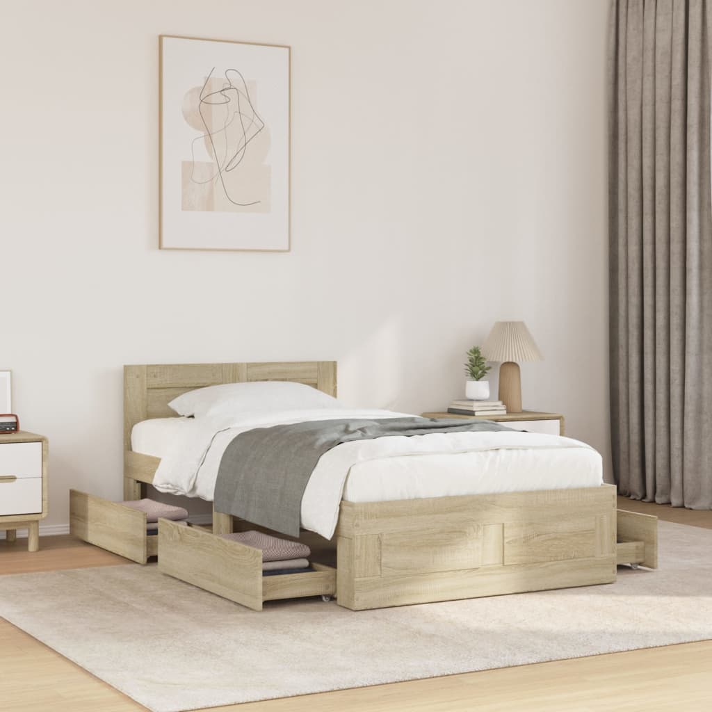 Sengeramme med hodegavl sonoma eik 90x200 cm konstruert tre