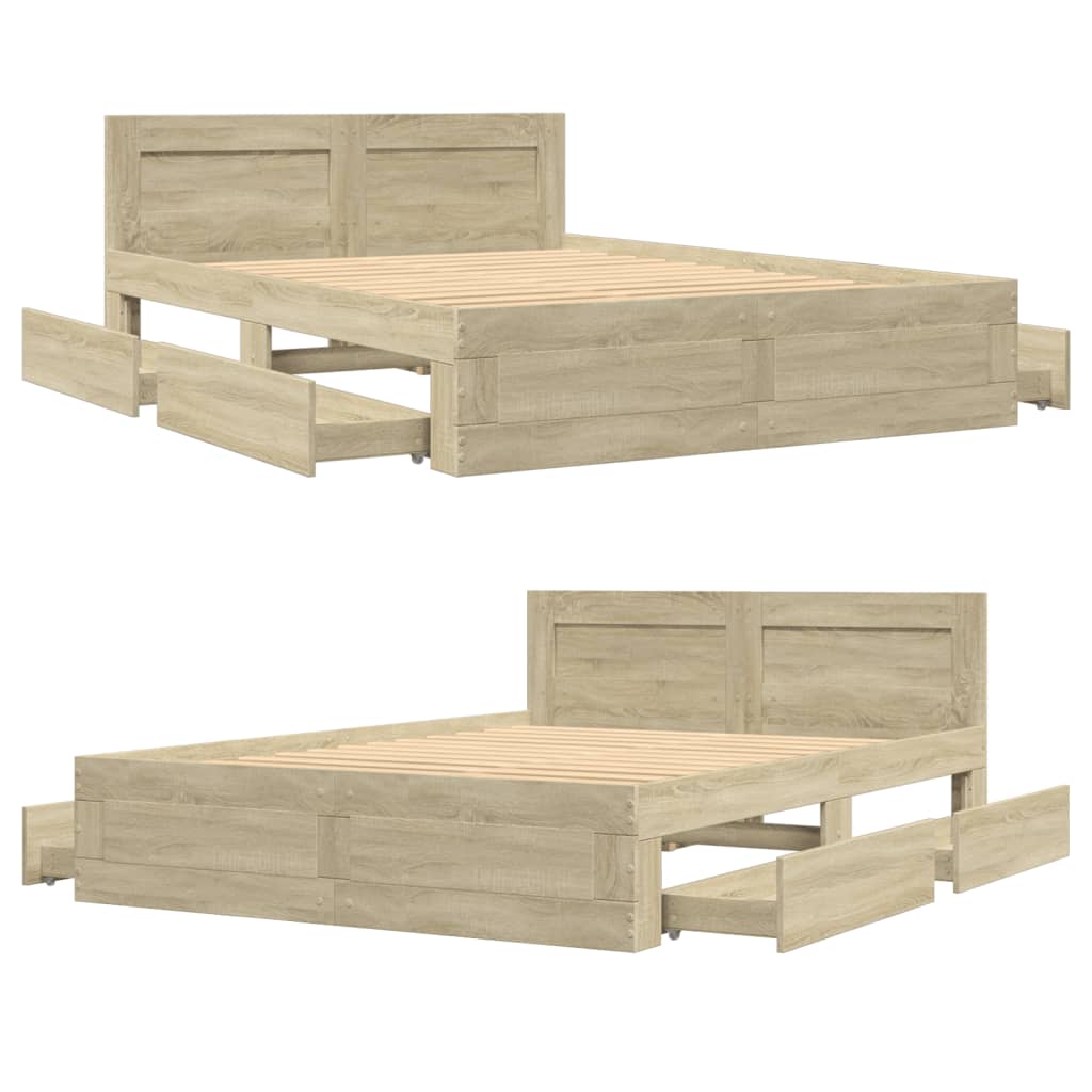 Sengeramme med hodegavl sonoma eik 135x190 cm konstruert tre