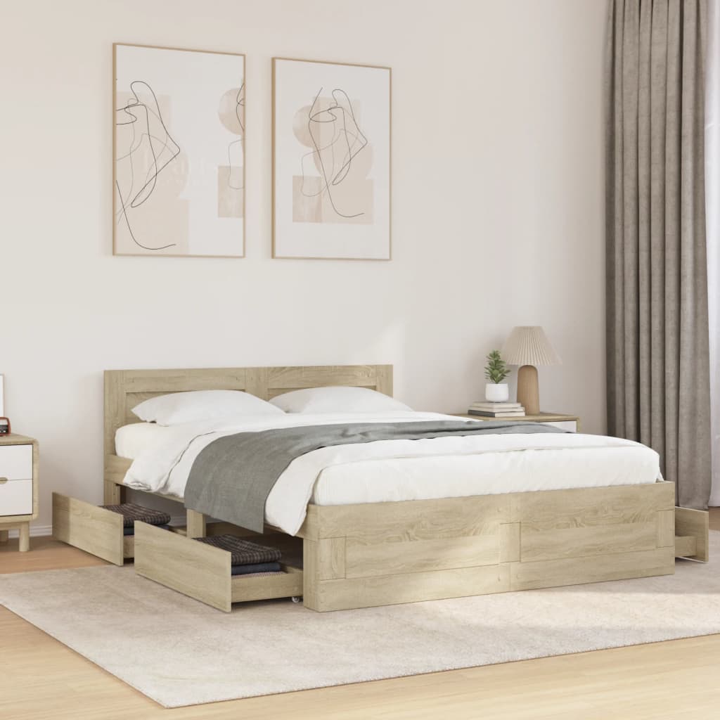 Sengeramme med hodegavl sonoma eik 135x190 cm konstruert tre