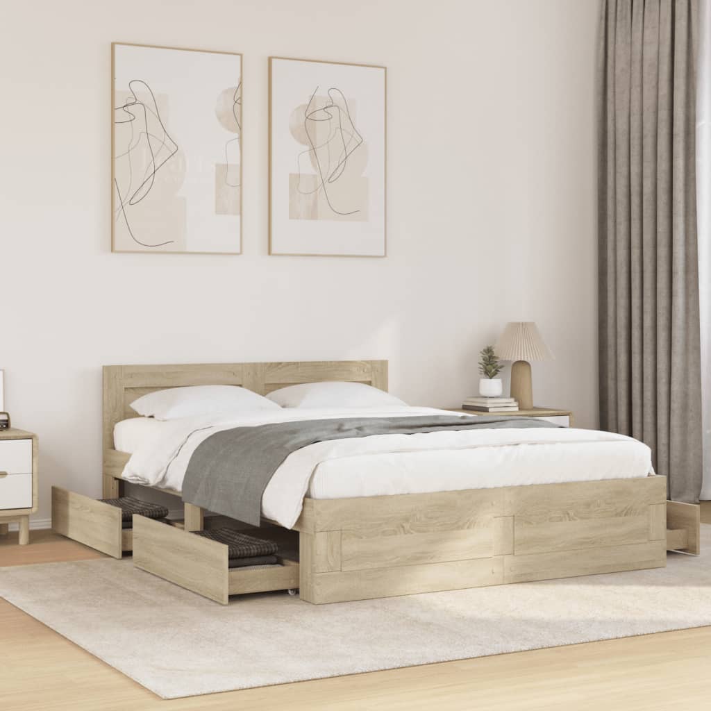 Sengeramme med hodegavl sonoma eik 120x190 cm konstruert tre
