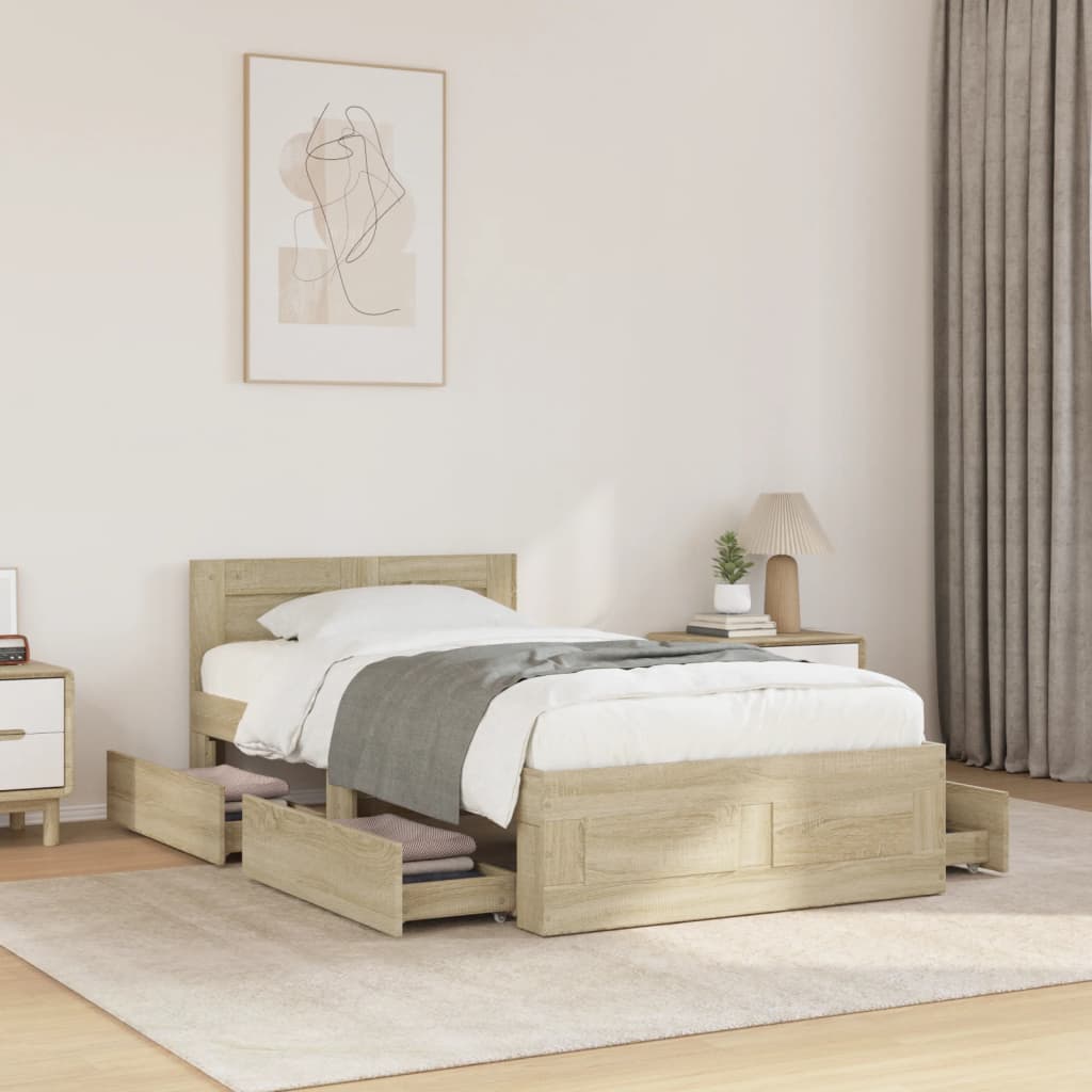 Sengeramme med hodegavl sonoma eik 90x190 cm konstruert tre