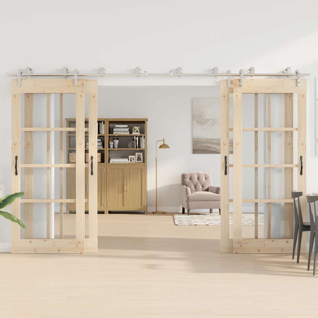 Utstyrssett for skyvedør 366 cm rustfritt stål sølv