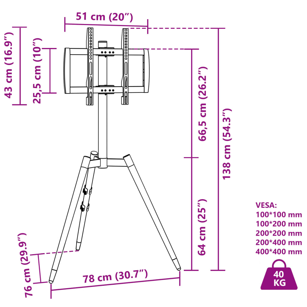 TV-stativ for 37-65 tommers skjerm maks. VESA 400x400 mm 40 kg