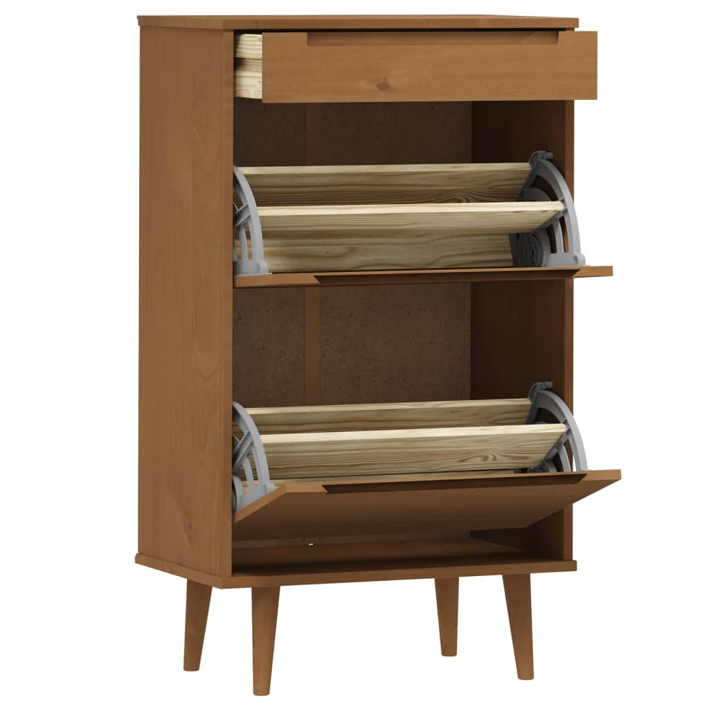 Skoskap MOLDE brun 59,5x35x103 cm heltre furu