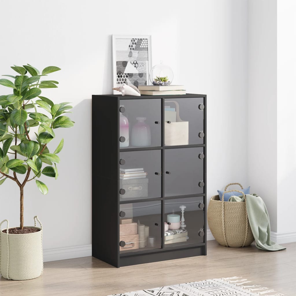 Highboard med dører svart 68x37x109 cm konstruert tre