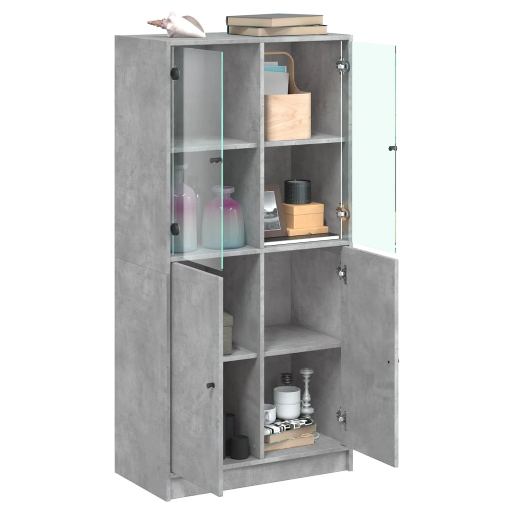 Highboard med dører betonggrå 68x37x142 cm konstruert tre