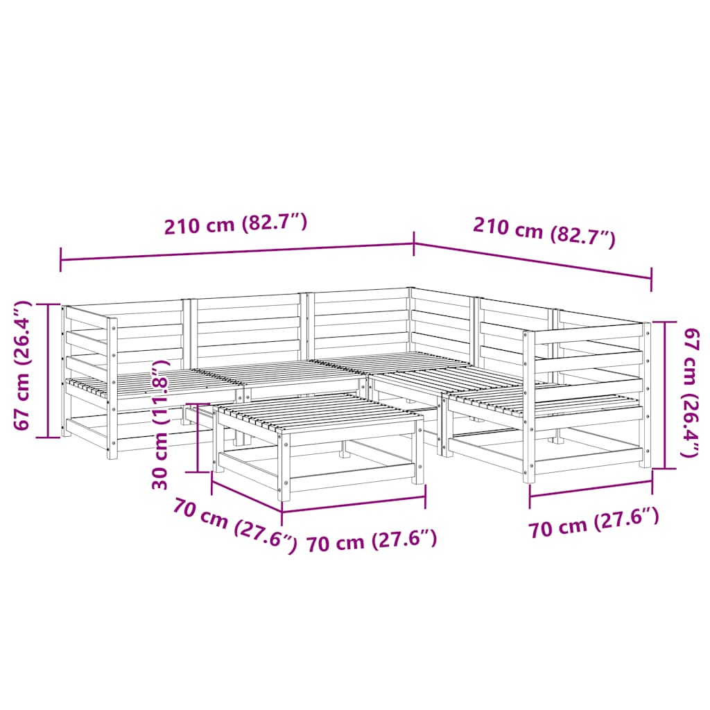 Hagesofasett 6 deler heltre furu