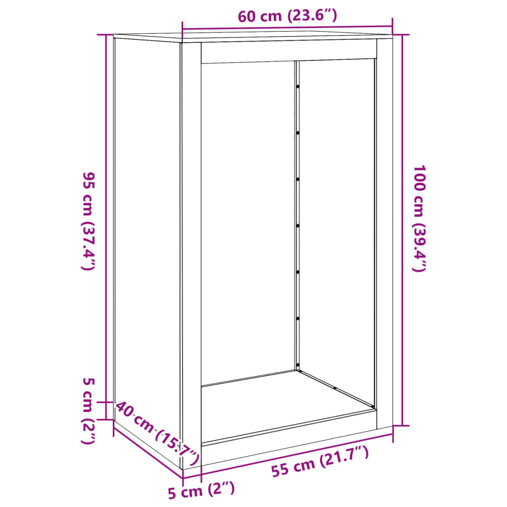 Vedstativ 60x40x100 cm rustfritt stål