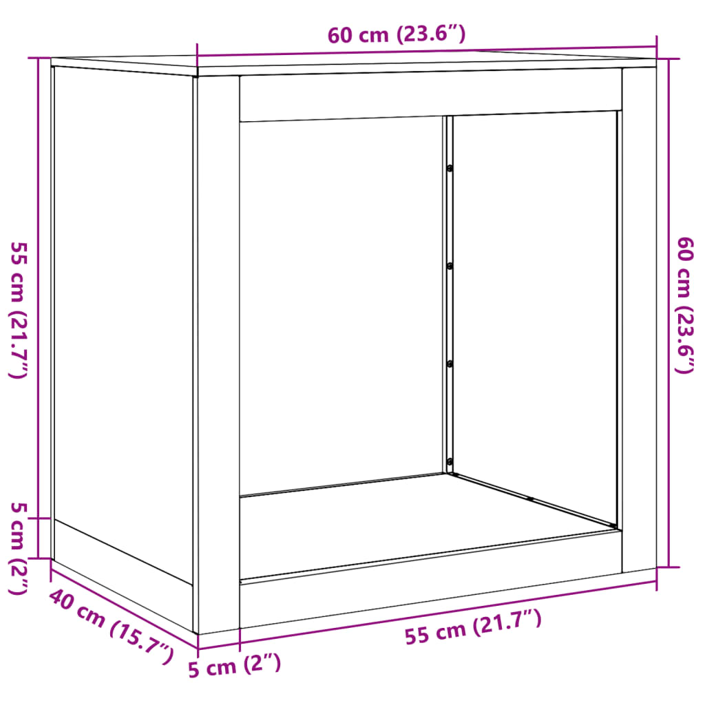 Vedstativ svart 60x40x60 cm stål