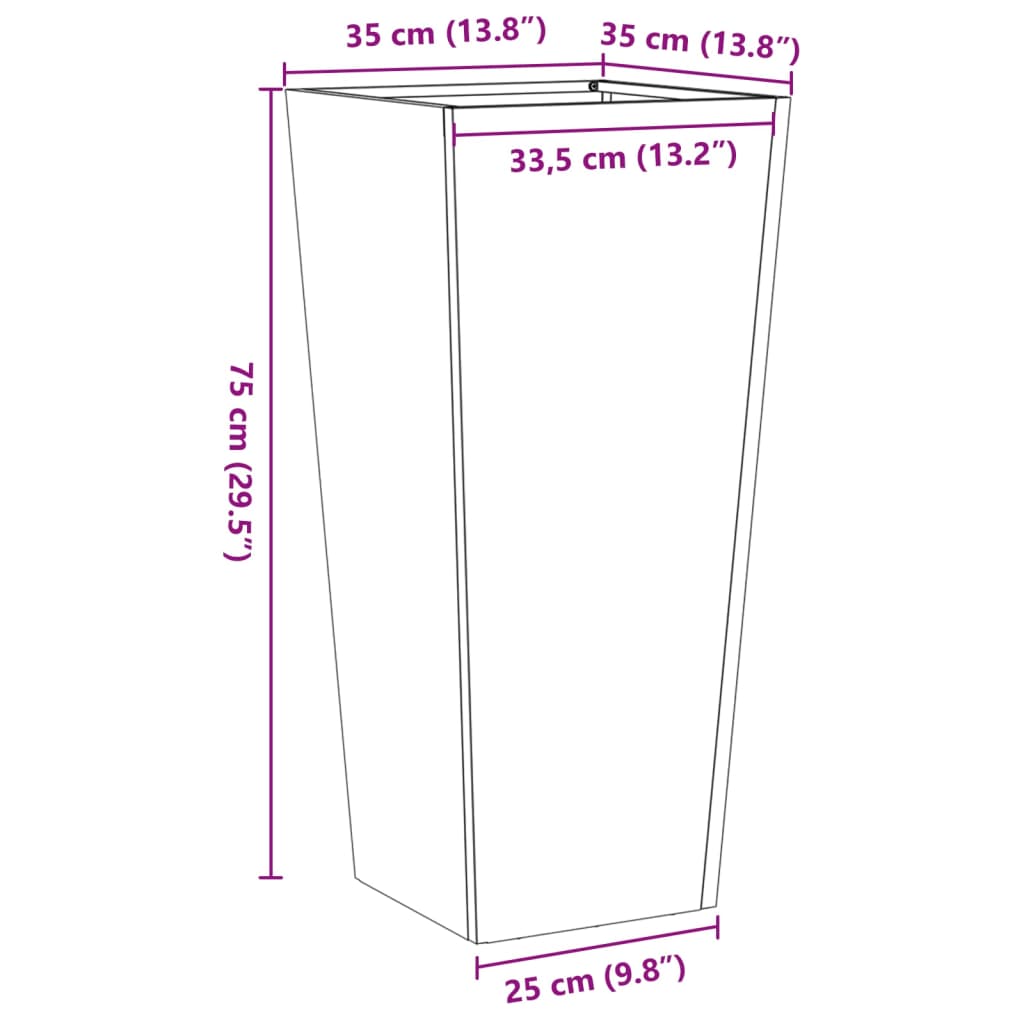 Plantekasse svart 35x35x75 cm stål